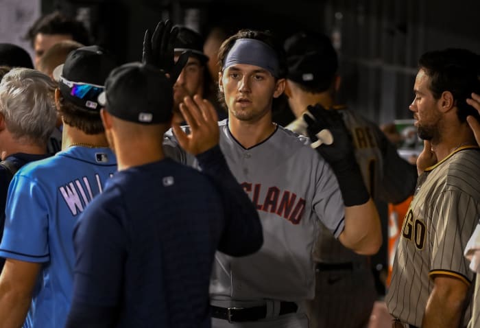 Chase DeLauter represents the Cleveland Guardians in the 2023 Arizona Fall League.